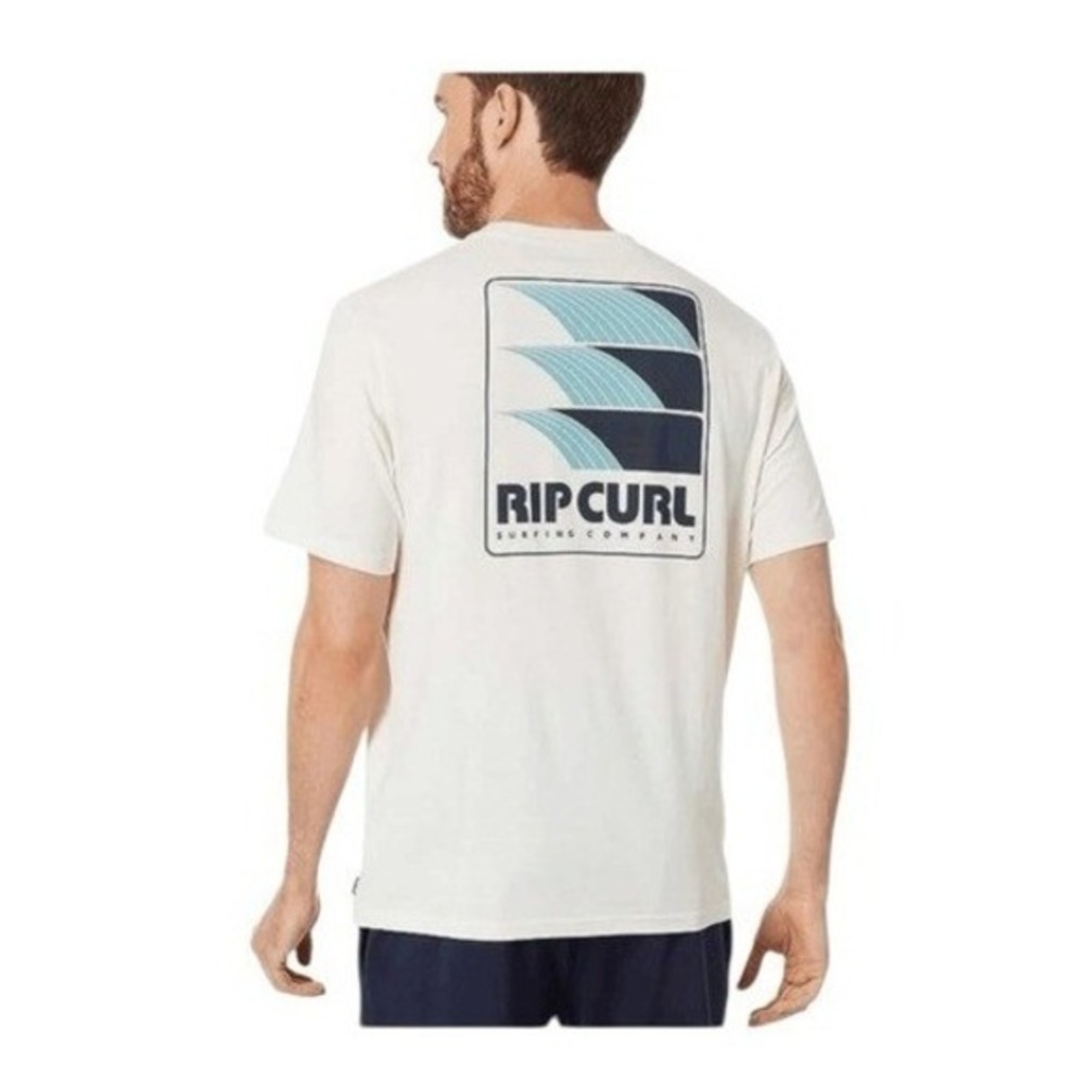 Rip Curl Surf Revival Line Up Graphic Tee Bone Cotton Knit Short Sleeve Crewneck